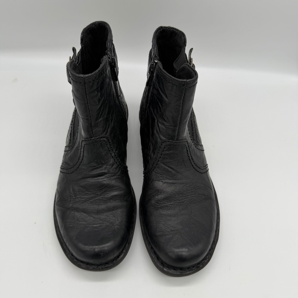 Clarks Womens Black Leather Ankle Boots Side Zip Buckle Low Wedge 5.5M 39300 - Picture 5 of 8